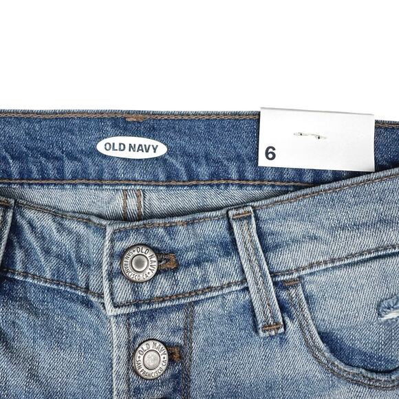 NEW Old Navy Blue Distressed Raw Hem Button Fly Mid-Rise Denim Jeans Shorts Sz 6 - Picture 3 of 3